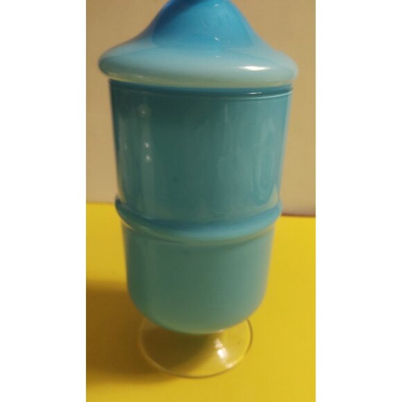 10" Gunnar Ander Design  Encased Blue/Turquoise Opaline Art Glass Jar Lidded - Picture 11 of 16